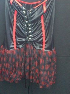 Adult Female Costumes to Hire - Red & black polka dot dress